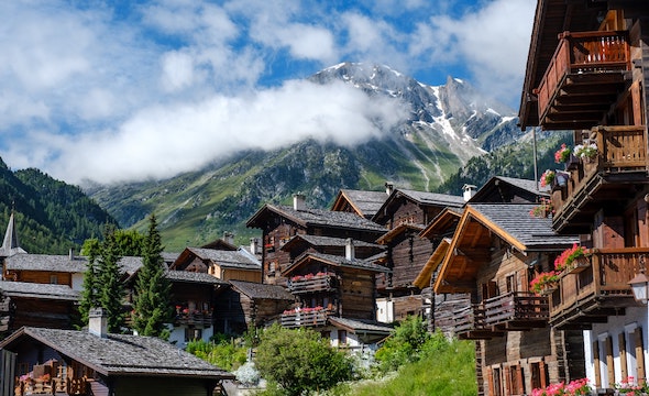 Eye catching Swiss chalet settled in a mountain landscape